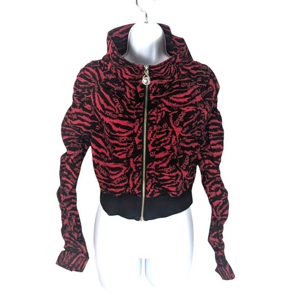 Enyce Jackets & Blazers - Vintage Y2K Enyce Cropped Jacket Red Black Animal Print Logo Ruched Size M